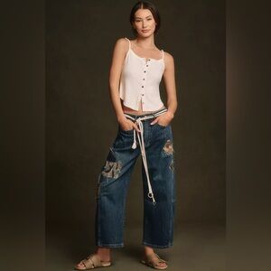 Pilcro Patchwork Heritage Curve Mid-Rise Barrel Jeans NWT Size 26